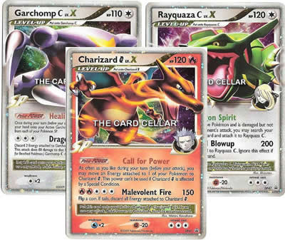 of the Card Charizard G, Rayquaza C and Garchomp C Level X from Pokemon